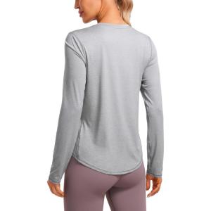 imageCRZ YOGA Lightweight Workout Long Sleeve Shirts for Women  Gym Running Fall Athletic Training TShirts High Neck TopsSilver Mist