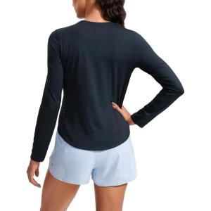 imageCRZ YOGA Lightweight Workout Long Sleeve Shirts for Women  Gym Running Fall Athletic Training TShirts High Neck TopsTrue Navy