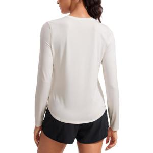 imageCRZ YOGA Lightweight Workout Long Sleeve Shirts for Women  Gym Running Fall Athletic Training TShirts High Neck TopsWhite Apricot