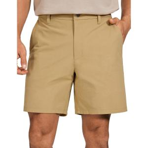 imageCRZ YOGA Mens All Day Comfy Golf Shorts  79 Stretch Lightweight Flat Front for Casual Work with PocketsKhaki Sand