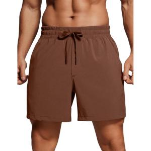 imageCRZ YOGA Mens Linerless Workout Shorts 5  Lightweight Quick Dry for Running Sports Athletic Gym with PocketsCoffee Brown