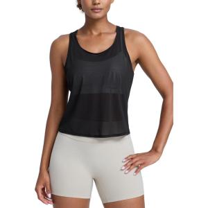 imageCRZ YOGA Mesh Workout Tank Tops for Women  Athletic Sheer Scoop Neck Cover Up Breathable Summer Sleeveless ShirtsBlack