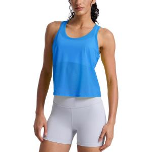 imageCRZ YOGA Mesh Workout Tank Tops for Women  Athletic Sheer Scoop Neck Cover Up Breathable Summer Sleeveless ShirtsPoolside Blue