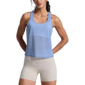 imageCRZ YOGA Mesh Workout Tank Tops for Women  Athletic Sheer Scoop Neck Cover Up Breathable Summer Sleeveless ShirtsSlate Blue