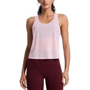 imageCRZ YOGA Mesh Workout Tank Tops for Women  Athletic Sheer Scoop Neck Cover Up Breathable Summer Sleeveless ShirtsStrawberry Pink