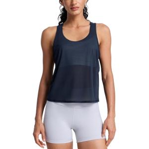 imageCRZ YOGA Mesh Workout Tank Tops for Women  Athletic Sheer Scoop Neck Cover Up Breathable Summer Sleeveless ShirtsTwilight Blue