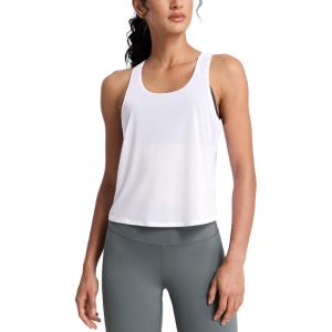 imageCRZ YOGA Mesh Workout Tank Tops for Women  Athletic Sheer Scoop Neck Cover Up Breathable Summer Sleeveless ShirtsWhite