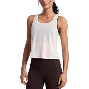 imageCRZ YOGA Mesh Workout Tank Tops for Women  Athletic Sheer Scoop Neck Cover Up Breathable Summer Sleeveless ShirtsWhite Apricot