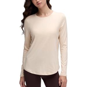 imageCRZ YOGA Pima Cotton Crewneck Long Sleeve Shirts for Women  Workout Athletic Yoga Casual Tops Soft Plain TShirtWhite Opal