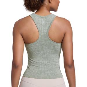 imageCRZ YOGA Seamless Ribbed High Neck Tank Top for Women  Sleeveless Crop Yoga Workout Shirt with Built in BraDark Green