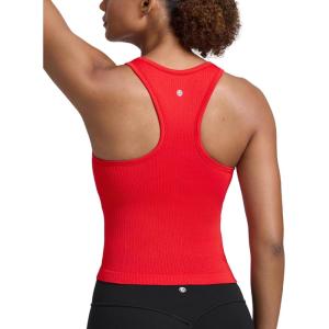 imageCRZ YOGA Seamless Ribbed High Neck Tank Top for Women  Sleeveless Crop Yoga Workout Shirt with Built in BraDeep Red