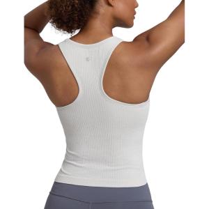 imageCRZ YOGA Seamless Ribbed High Neck Tank Top for Women  Sleeveless Crop Yoga Workout Shirt with Built in BraLight Grey