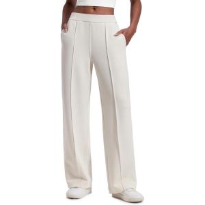 imageCRZ YOGA SoftAura Pintuck Straight Leg Sweatpants Women 30  Modal Casual Lounge Travel Pants with PocketsMilky White