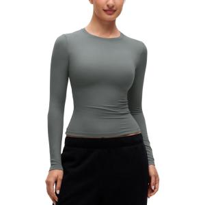 imageCRZ YOGA Softembrace Crewneck Long Sleeve Shirts for Women  Casual Going Out Tops Soft Basic Fitted Tight Fall TShirtsGrey Sage