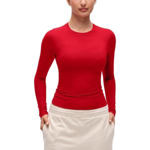 imageCRZ YOGA Softembrace Crewneck Long Sleeve Shirts for Women  Casual Going Out Tops Soft Basic Fitted Tight Fall TShirtsRed Chili