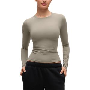 imageCRZ YOGA Softembrace Crewneck Long Sleeve Shirts for Women  Casual Going Out Tops Soft Basic Fitted Tight Fall TShirtsWarm Ash Grey