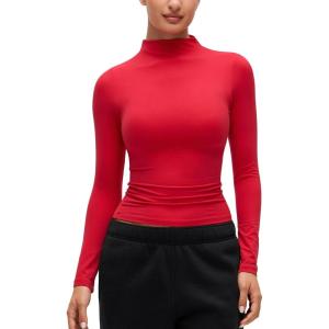imageCRZ YOGA Softembrace Mock Neck Long Sleeve Shirts for Women  Casual Going Out Comfort Tops Soft Fitted Layer Underwear TeesAurora Red