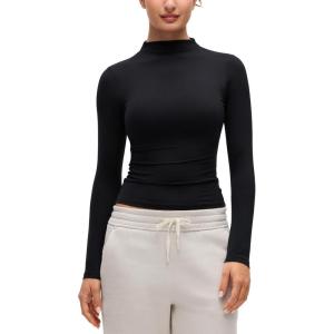 imageCRZ YOGA Softembrace Mock Neck Long Sleeve Shirts for Women  Casual Going Out Comfort Tops Soft Fitted Layer Underwear TeesBlack