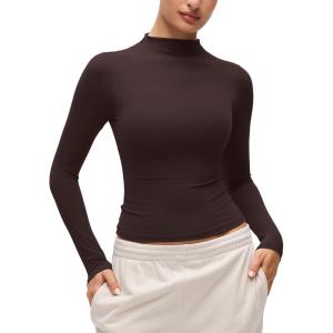 imageCRZ YOGA Softembrace Mock Neck Long Sleeve Shirts for Women  Casual Going Out Comfort Tops Soft Fitted Layer Underwear TeesHot Fudge Brown