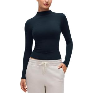 imageCRZ YOGA Softembrace Mock Neck Long Sleeve Shirts for Women  Casual Going Out Comfort Tops Soft Fitted Layer Underwear TeesTrue Navy