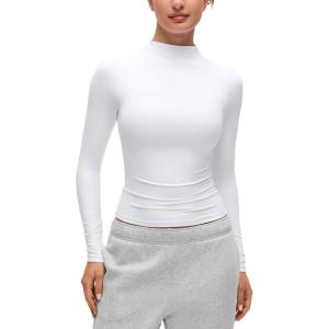 imageCRZ YOGA Softembrace Mock Neck Long Sleeve Shirts for Women  Casual Going Out Comfort Tops Soft Fitted Layer Underwear TeesWhite