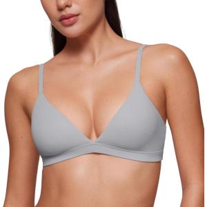 imageCRZ YOGA Softhold Double Lined Triangle Bralette  Womens Adjustable Straps Wireless Cami Plunge TShirt Everyday Bra ComfyRhino Grey