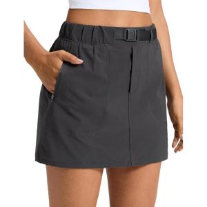 imageCRZ YOGA Stretch Adjustable Waist Hiking Skirts for Women  Mini Lined High Rise Quick Dry Casual Skorts with Zipper PocketsInk Gray