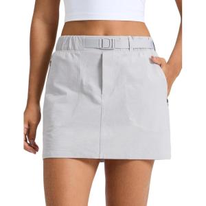 imageCRZ YOGA Stretch Adjustable Waist Hiking Skirts for Women  Mini Lined High Rise Quick Dry Casual Skorts with Zipper PocketsPlatinum Grey
