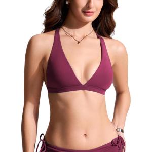 imageCRZ YOGA TBack Triangle Bikini Tops for Women  Padded Sexy V Neck Bathing Swimsuits BraFuchsia