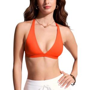 imageCRZ YOGA TBack Triangle Bikini Tops for Women  Padded Sexy V Neck Bathing Swimsuits BraHoney Orange