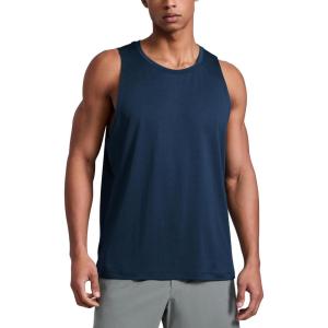 imageCRZ YOGA Lightweight Workout Tank Tops for Men  Crewneck Quick Dry Texture Muscle Athletic Gym Running Sleeveless ShirtsNautical Navy Blue
