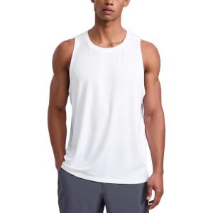 imageCRZ YOGA Lightweight Workout Tank Tops for Men  Crewneck Quick Dry Texture Muscle Athletic Gym Running Sleeveless ShirtsWhite