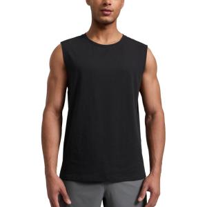 imageCRZ YOGA Mens CottonBlend Athletic Tank Tops for Men  Moisture Wicking Soft Workout Casual Sleeveless Muscle ShirtsBlack