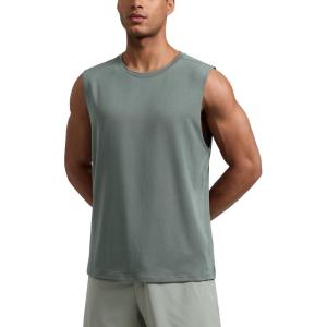imageCRZ YOGA Mens CottonBlend Athletic Tank Tops for Men  Moisture Wicking Soft Workout Casual Sleeveless Muscle ShirtsGrey Sage