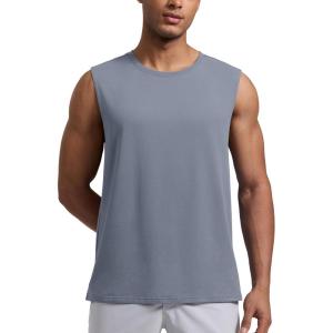 imageCRZ YOGA Mens CottonBlend Athletic Tank Tops for Men  Moisture Wicking Soft Workout Casual Sleeveless Muscle ShirtsSolar Grey