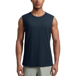 imageCRZ YOGA Mens CottonBlend Athletic Tank Tops for Men  Moisture Wicking Soft Workout Casual Sleeveless Muscle ShirtsTrue Navy