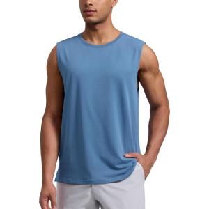 imageCRZ YOGA Mens CottonBlend Athletic Tank Tops for Men  Moisture Wicking Soft Workout Casual Sleeveless Muscle ShirtsWashed Denim