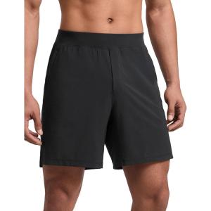 imageCRZ YOGA Mens Linerless Split Training Shorts 7  Lightweight Quick Dry Soft Workout Running Athletic Gym with PocketsBlack