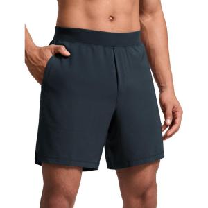 imageCRZ YOGA Mens Linerless Split Training Shorts 7  Lightweight Quick Dry Soft Workout Running Athletic Gym with PocketsTrue Navy
