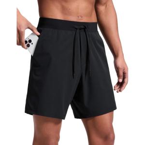 imageCRZ YOGA Mens Side Split Workout Shorts 7  Linerless Daily Quick Dry for Gym Athletic Casual with PocketsBlack