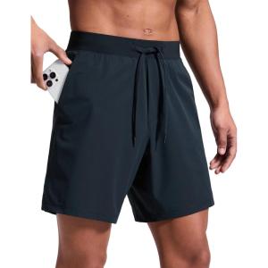 imageCRZ YOGA Mens Side Split Workout Shorts 7  Linerless Daily Quick Dry for Gym Athletic Casual with PocketsTrue Navy