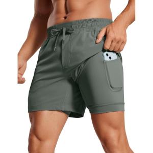 imageCRZ YOGA Mens 2 in 1 Running Shorts 5  Lined Workout Quick Dry for Workout Sports Athletic with PocketsGrey Sage