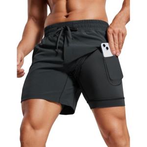 imageCRZ YOGA Mens 2 in 1 Running Shorts 5  Lined Workout Quick Dry for Workout Sports Athletic with PocketsInk Gray