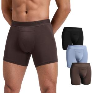 imageCRZ YOGA UltraSoft Modal Boxer Briefs with Fly for Men 5  Casual Underwear Moisture Wicking Breathable 3 PackBlackBlueBrown