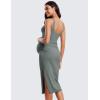 imageCRZ YOGA Butterluxe Maternity Square Neck Midi Dress  Split Ruched Tanks Womens Pregnancy Bodycon Casual Baby ShowerGrey Sage