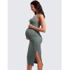 imageCRZ YOGA Butterluxe Maternity Square Neck Midi Dress  Split Ruched Tanks Womens Pregnancy Bodycon Casual Baby ShowerGrey Sage