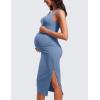imageCRZ YOGA Butterluxe Maternity Square Neck Midi Dress  Split Ruched Tanks Womens Pregnancy Bodycon Casual Baby ShowerOasis Blue