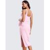 imageCRZ YOGA Butterluxe Maternity Square Neck Midi Dress  Split Ruched Tanks Womens Pregnancy Bodycon Casual Baby ShowerPink Peony