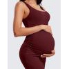 imageCRZ YOGA Butterluxe Maternity Square Neck Midi Dress  Split Ruched Tanks Womens Pregnancy Bodycon Casual Baby ShowerRed Merlot