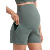 imageCRZ YOGA Butterlift Maternity Linerless Shorts 4  Pockets Comfy Yoga Casual Workout Womens Pregnancy Over The BellyGrey Sage